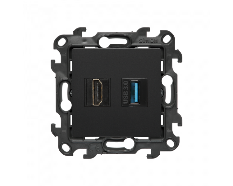 Gniazdo HDMI 2.1 + USB 3.0, (moduł), Simon 24, IP20, czarny mat, HDMI 2.1 Simon 24 NGHDUSB3.01/49