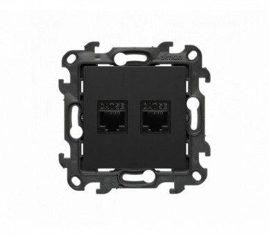 Gniazdo komputerowe podwójne RJ45 kategoria 5e, (moduł), Simon 24, IP20/IP44, czarny mat Simon 24 N52.01/49