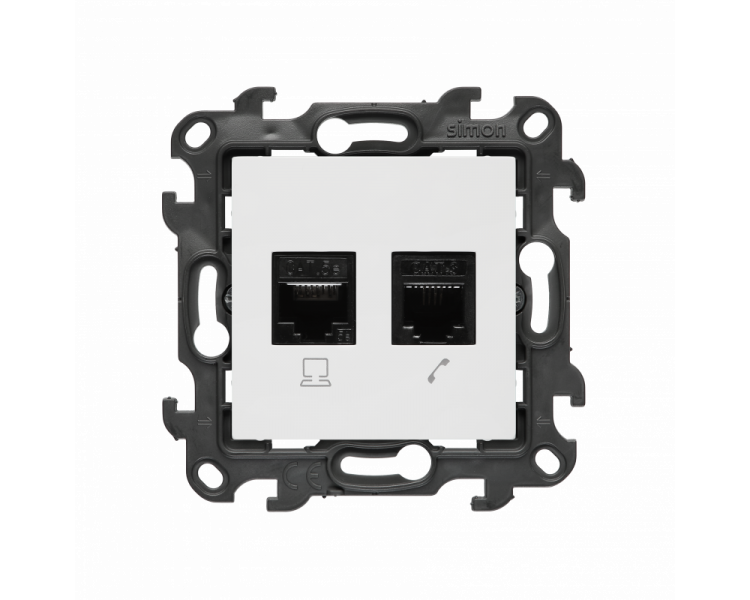 Gniazdo komputerowe RJ45 kategoria 5e + telefoniczne RJ11, (moduł), Simon 24, IP20/IP44, biały Simon 24 N5T.01/11