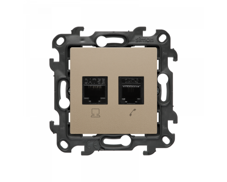 Gniazdo komputerowe RJ45 kategoria 5e + telefoniczne RJ11, (moduł), Simon 24, IP20/IP44, szampański mat Simon 24 N5T.01/34