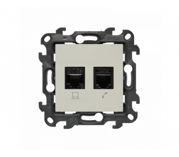 Gniazdo komputerowe RJ45 kategoria 5e + telefoniczne RJ12, (moduł), Simon 24, IP20, kaszmirowy Simon 24 N5T12.01/42