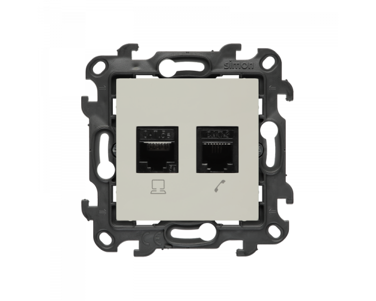 Gniazdo komputerowe RJ45 kategoria 5e + telefoniczne RJ12, (moduł), Simon 24, IP20, kaszmirowy Simon 24 N5T12.01/42