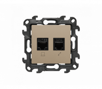 Gniazdo komputerowe RJ45 kategoria 5e + telefoniczne RJ12, (moduł), Simon 24, IP20, szampański mat Simon 24 N5T12.01/34