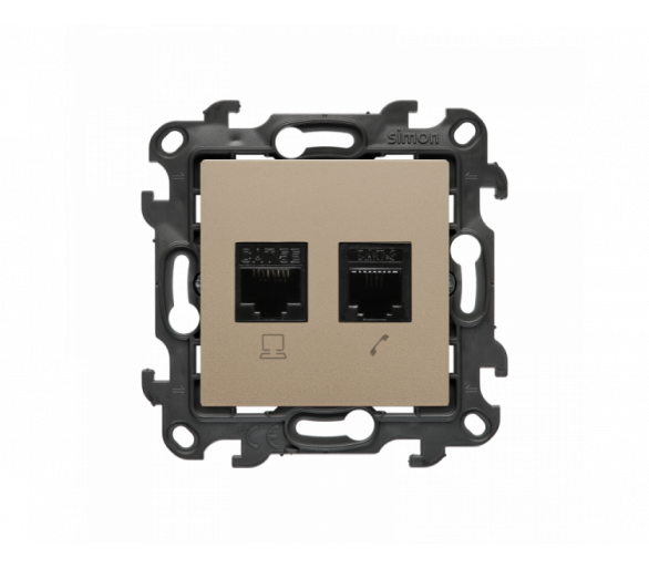 Gniazdo komputerowe RJ45 kategoria 5e + telefoniczne RJ12, (moduł), Simon 24, IP20, szampański mat Simon 24 N5T12.01/34