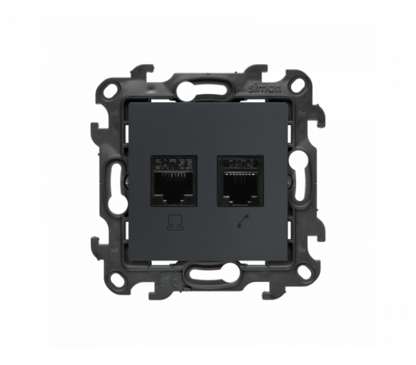 Gniazdo komputerowe RJ45 kategoria 5e + telefoniczne RJ12, (moduł), Simon 24, IP20, grafitowy mat Simon 24 N5T12.01/38