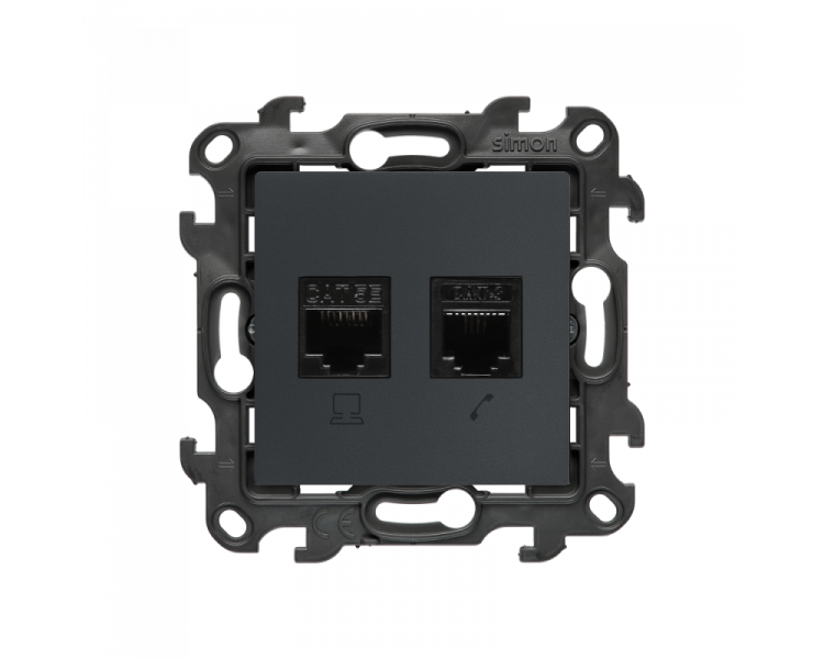 Gniazdo komputerowe RJ45 kategoria 5e + telefoniczne RJ12, (moduł), Simon 24, IP20, grafitowy mat Simon 24 N5T12.01/38