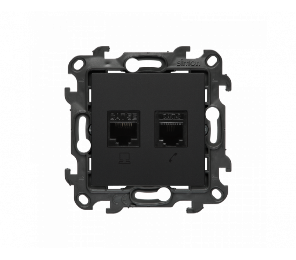 Gniazdo komputerowe RJ45 kategoria 5e + telefoniczne RJ12, (moduł), Simon 24, IP20, czarny mat Simon 24 N5T12.01/49