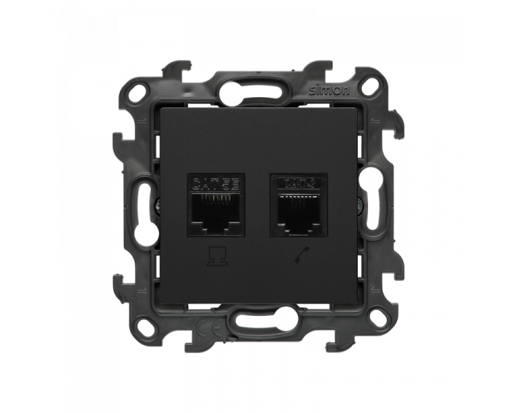 Gniazdo komputerowe RJ45 kategoria 5e + telefoniczne RJ12, (moduł), Simon 24, IP20, czarny mat Simon 24 N5T12.01/49