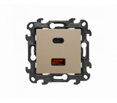 Ładowarka USB podwójna, (moduł), Simon 24, IP20, szampański mat, 30W Simon 24 NEC2CAQ.01/34