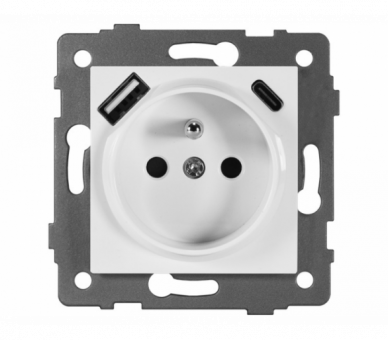 Gniazdo pojedyncze 2P+Z z gniazdem USB-A + USB-C 16A-250V~, białe, Modern-Q TG-MQ-51UW