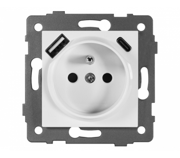 Gniazdo pojedyncze 2P+Z z gniazdem USB-A + USB-C 16A-250V~, białe, Modern-Q TG-MQ-51UW