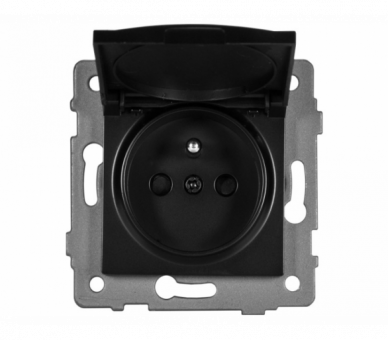 Gniazdo pojedyncze 2P+Z z klapką 16A-250V~, czarne, Modern-Q TG-MQ-51CB