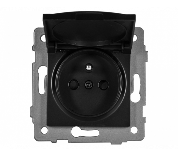 Gniazdo pojedyncze 2P+Z z klapką 16A-250V~, czarne, Modern-Q TG-MQ-51CB