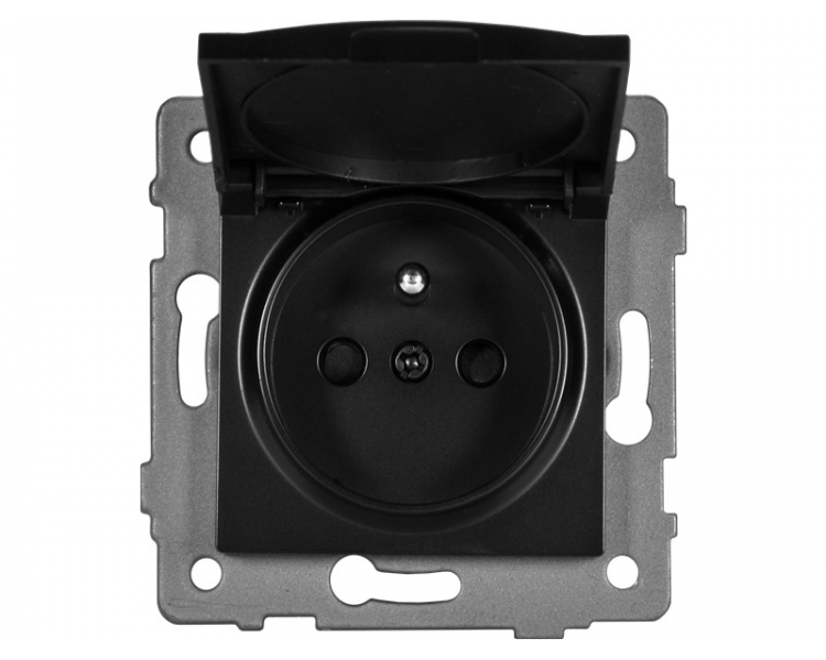 Gniazdo pojedyncze 2P+Z z klapką 16A-250V~, czarne, Modern-Q TG-MQ-51CB