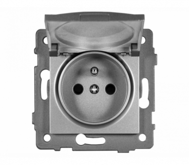 Gniazdo pojedyncze 2P+Z z klapką 16A-250V~, szare, Modern-Q TG-MQ-51CG
