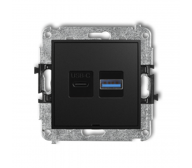 Ładowarka USB podwójna USB C + USB A, 30W max., bez pola opisowego, czarny mat Karlik Mini