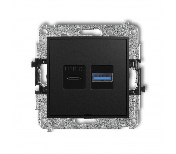 Ładowarka USB podwójna USB C + USB A, 30W max., bez pola opisowego, czarny mat Karlik Mini