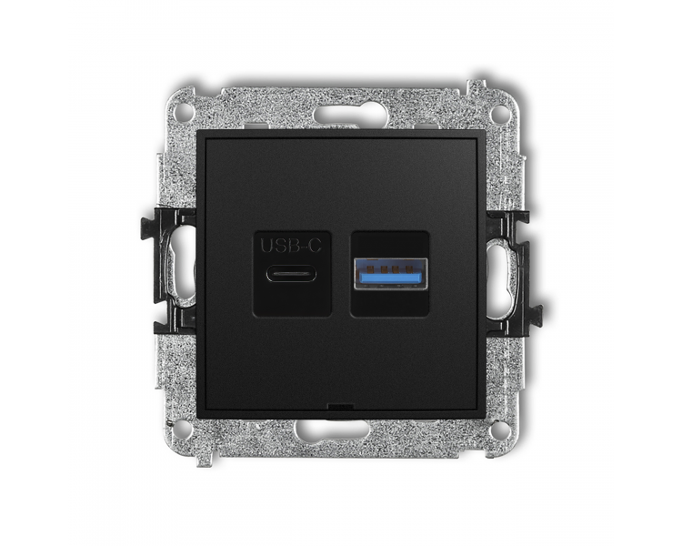 Ładowarka USB podwójna USB C + USB A, 30W max., bez pola opisowego, czarny mat Karlik Mini