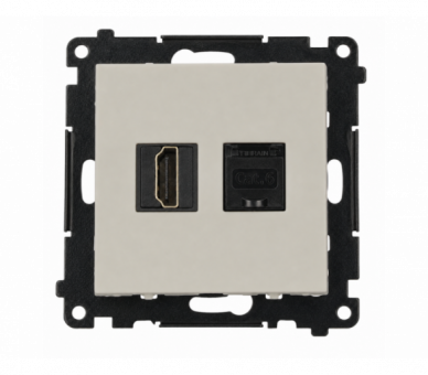 Gniazdo HDMI 2.1 + komputerowe RJ45 kat.6., IP20, kaszmirowy, HDMI 2.1 Simon 55 TGH21RJ45.01/142