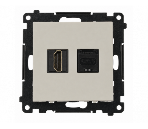 Gniazdo HDMI 2.1 + komputerowe RJ45 kat.6., IP20, kaszmirowy, HDMI 2.1 Simon 55 TGH21RJ45.01/142