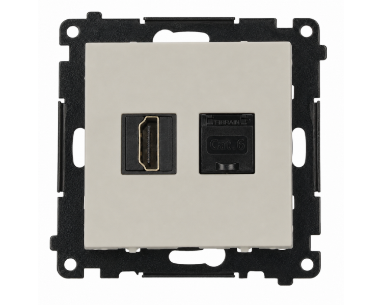 Gniazdo HDMI 2.1 + komputerowe RJ45 kat.6., IP20, kaszmirowy, HDMI 2.1 Simon 55 TGH21RJ45.01/142