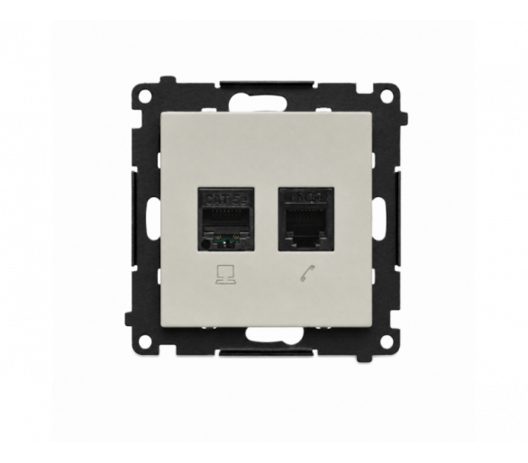 Gniazdo komputerowe RJ45 kategoria 5e + telefoniczne RJ12, IP20, kaszmirowy Simon 55 T5F.01/142