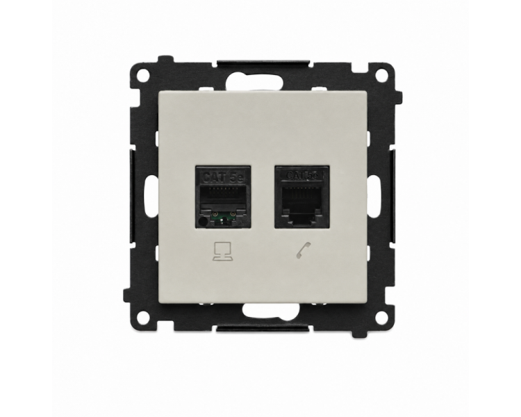 Gniazdo komputerowe RJ45 kategoria 5e + telefoniczne RJ12, IP20, kaszmirowy Simon 55 T5F.01/142