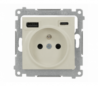 Gniazdo z ładowarką USB, IP20, 16A, kaszmirowy Simon 54 DGZ1ZUSB2CA.01/42