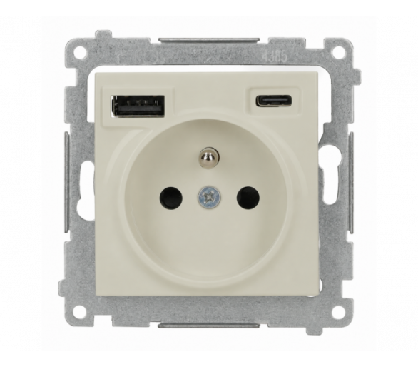 Gniazdo z ładowarką USB, IP20, 16A, kaszmirowy Simon 54 DGZ1ZUSB2CA.01/42