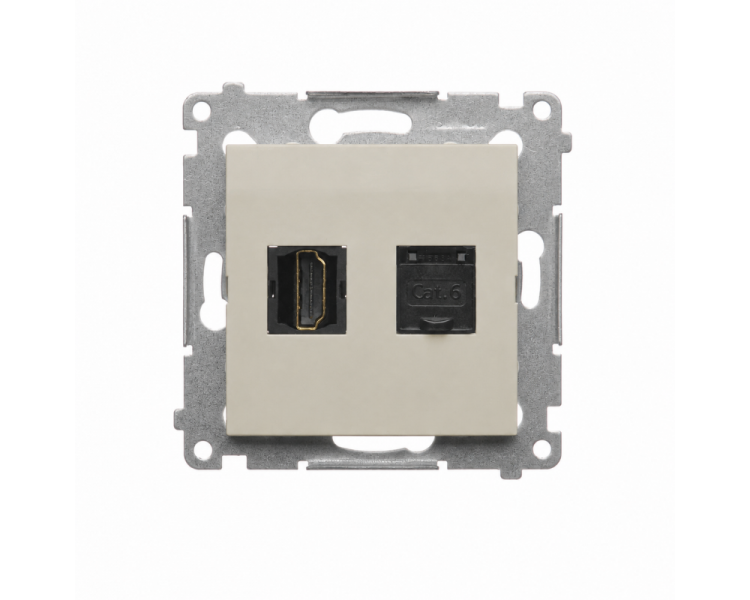 Gniazdo HDMI + komputerowe RJ45 kat.6., IP20, kaszmirowy Simon 54 DGHRJ45.01/42