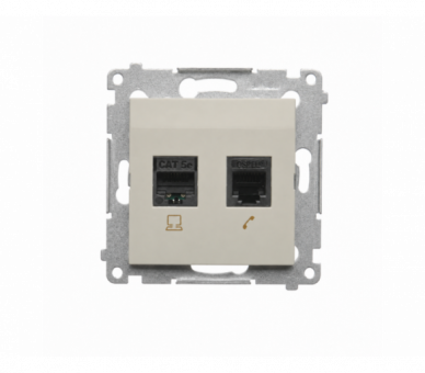 Gniazdo komputerowe RJ45 kategoria 5e + telefoniczne RJ12, IP20, kaszmirowy Simon 54 D5T.01/42
