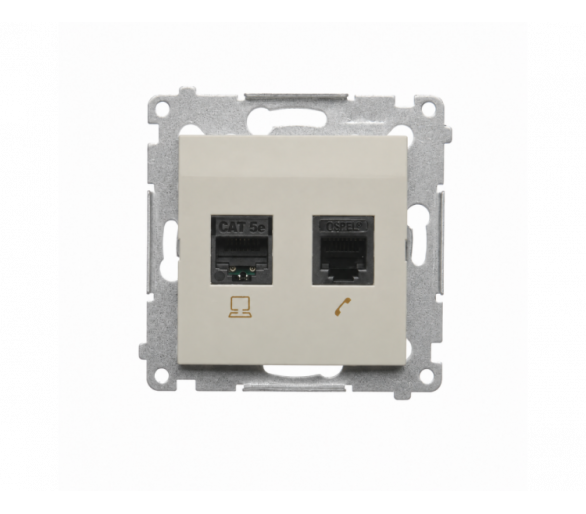 Gniazdo komputerowe RJ45 kategoria 5e + telefoniczne RJ12, IP20, kaszmirowy Simon 54 D5T.01/42
