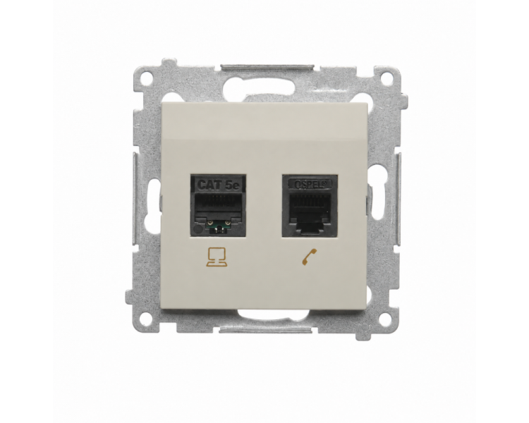 Gniazdo komputerowe RJ45 kategoria 5e + telefoniczne RJ12, IP20, kaszmirowy Simon 54 D5T.01/42