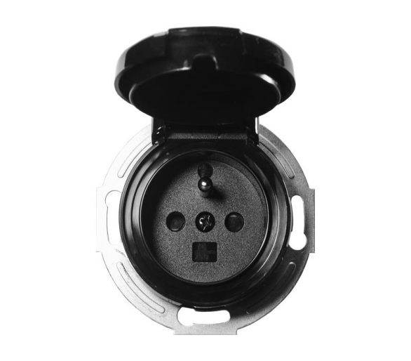 Gniazdo pojedyncze 2P+Z z klapką Retro 16A-250V~, IP44, zaciski śrubowe, czarne
