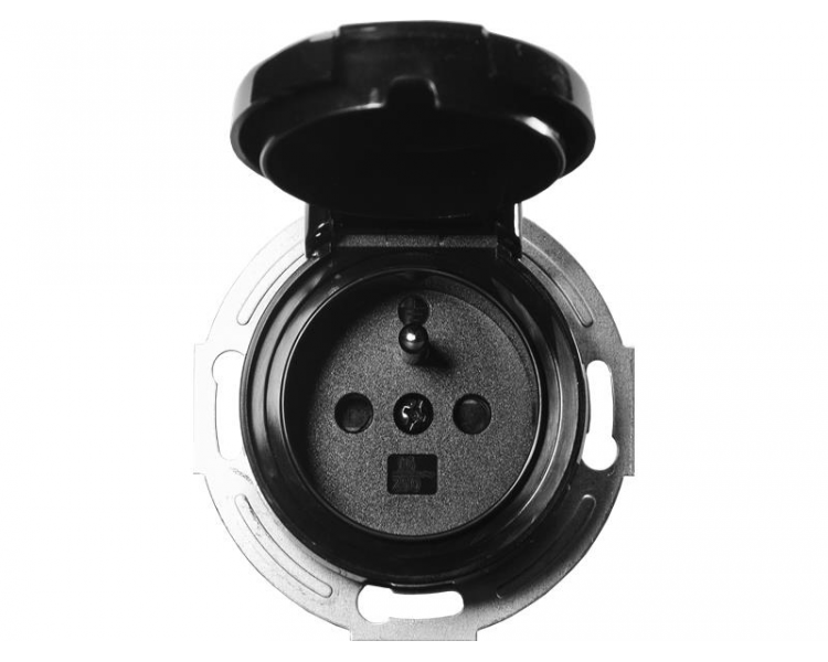 Gniazdo pojedyncze 2P+Z z klapką Retro 16A-250V~, IP44, zaciski śrubowe, czarne