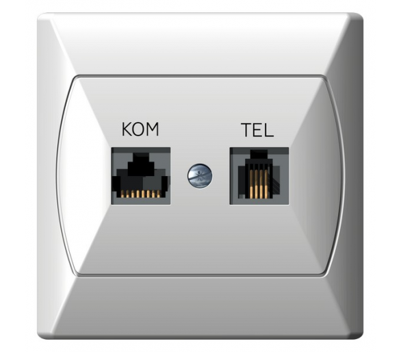 Gniazdo komputerowo-telefoniczne RJ 45 kat. 5e, (8-stykowe) + RJ 11 (4-stykowe) biały Akcent GPKT-A/F/00
