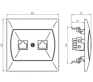 Gniazdo komputerowo-telefoniczne RJ 45 kat. 5e, (8-stykowe) + RJ 11 (4-stykowe) biały Akcent GPKT-A/F/00