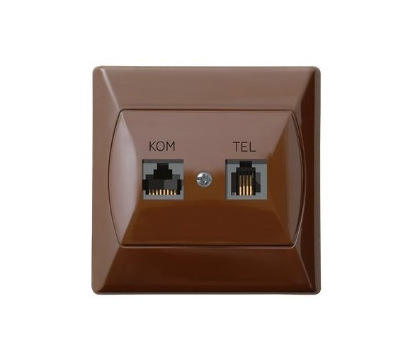 Gniazdo komputerowo-telefoniczne RJ 45 kat. 5e, (8-stykowe) + RJ 11 (4-stykowe) brązowy Akcent GPKT-A/F/24