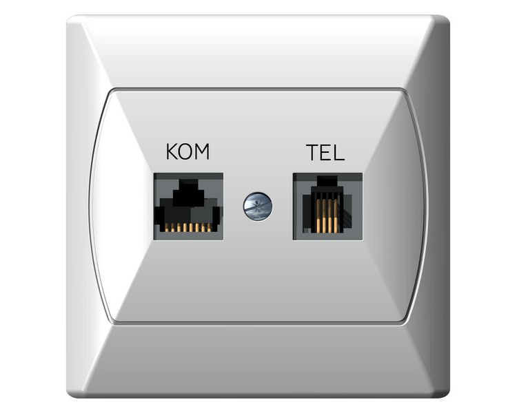 Gniazdo komputerowo-telefoniczne RJ 45 kat. 5e, (8-stykowe) + RJ 11 (6-stykowe) biały Akcent GPKT-A/K/00