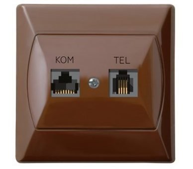 Gniazdo komputerowo-telefoniczne RJ 45 kat. 5e, (8-stykowe) + RJ 11 (6-stykowe) brązowy Akcent GPKT-A/K/24