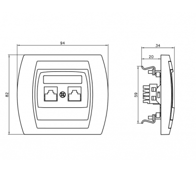 Gniazdo komputerowo-telefoniczne RJ 45 kat. 5e, (8-stykowe) + RJ 11 (4-stykowe) biały Gazela GPKT-J/F/m/00