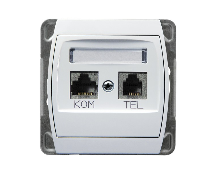 Gniazdo komputerowo-telefoniczne RJ 45 kat. 5e, (8-stykowe) + RJ 11 (6-stykowe) biały Gazela GPKT-J/K/m/00