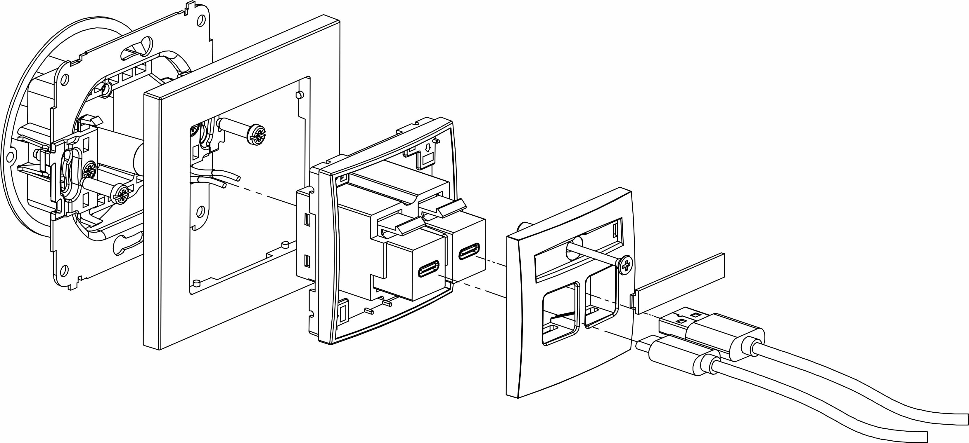 Mechanizm ładowarki USB podwójnej 2xUSB C, 20W max.